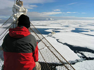 Claasic Ship Sailing in Spitsbergen (Svalbard) in Spring