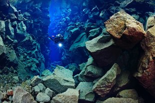 Diver in Silfra Fissure Iceland