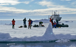 Divers on iceberg in Antarctica - Goran Ehlme