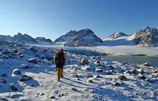 Aqua-Firma Director, Charlotte Caffrey hiking in Spitsbergen - Tina Schleffer