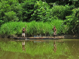 Dugout Canoe on the Karawari River - Ralph Pannell