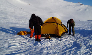 Setting up camp in Antarctica