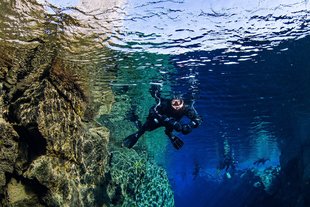 Snorkellers in Silfra Fissure