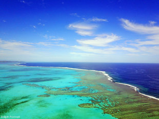 Drone view coral barrier reef New Caledonia