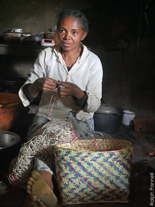 Mangabe lady basket weaving - rural Madagascar