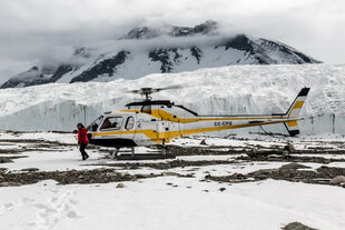 Helicopter landing in Taylor Valley, Dry Valleys, Ross Sea