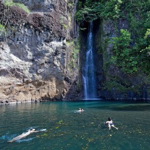 Nearby waterfall and swimming lagoon