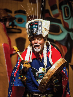 A Klukwan Drummer in Tlingit Village