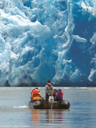Zodiacs can take you to glaciers to see calving events