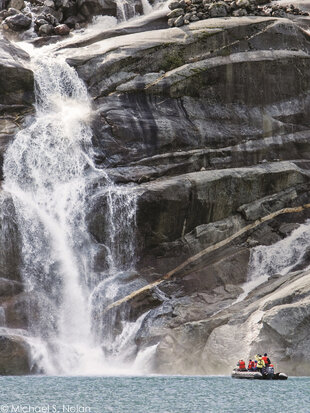 Getting up-close to a waterfall at Tracy Arm