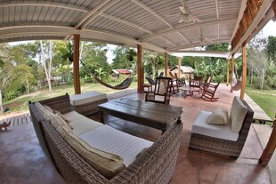 The outdoor lounge's sofas and resting spaces at the camp
