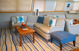 Lounge sofas in the indoor lounge of M/Y Pegasos