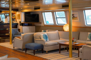 The TV in the lounge on M/Y Pegasos