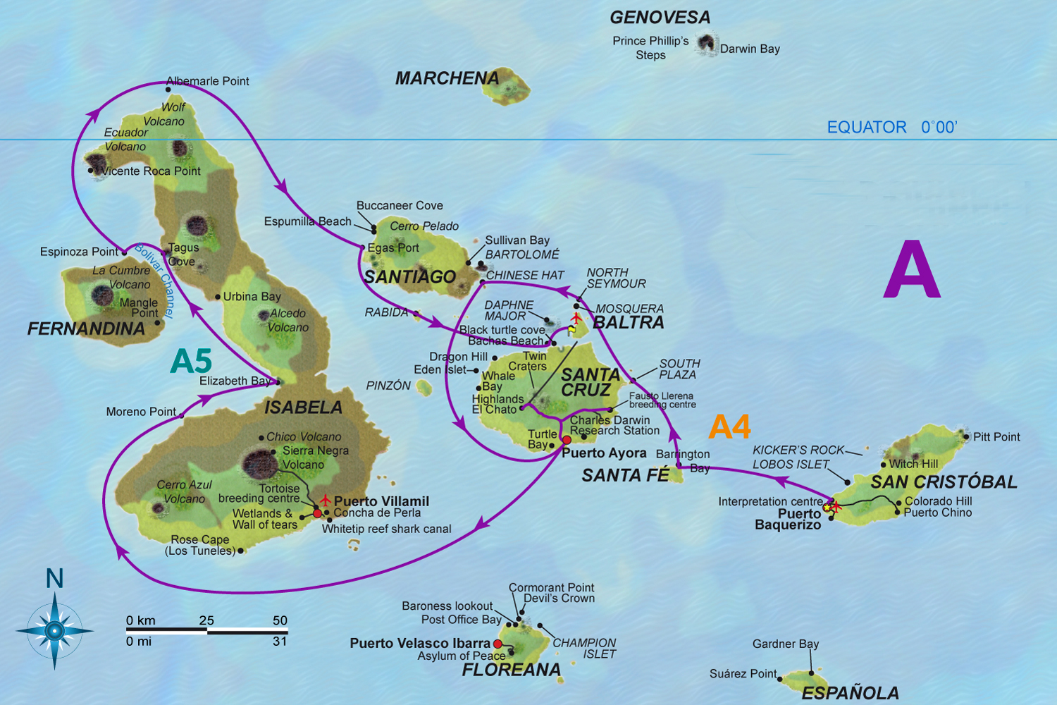 Archipel 1 Cruise Map Route A Galapagos