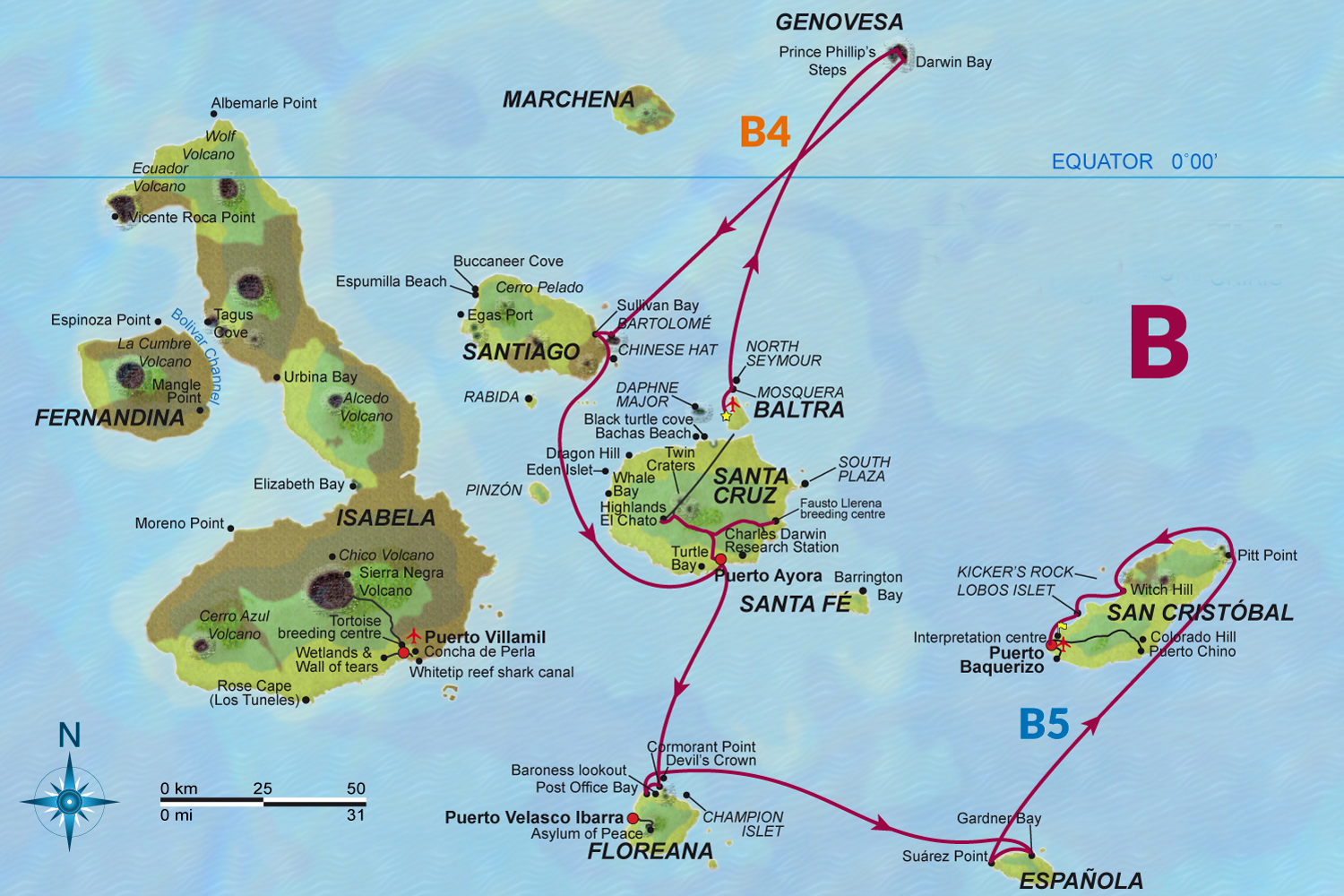 Archipel 1 Galapagos Cruise Map Route B