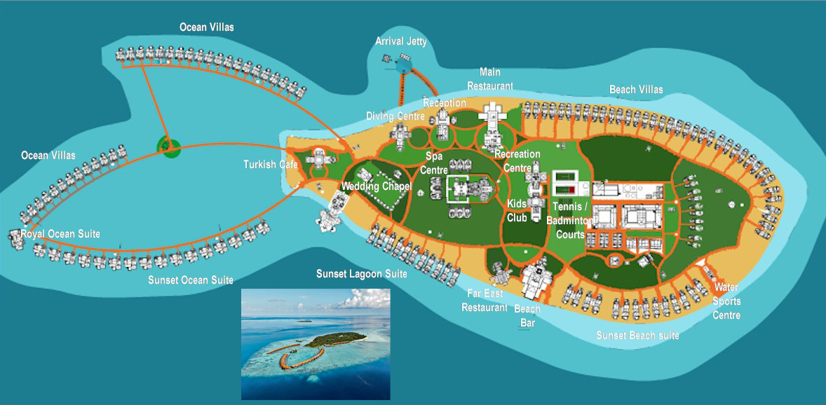 Resort Map of Ayada Maldives Resort on Huvadhu Atoll