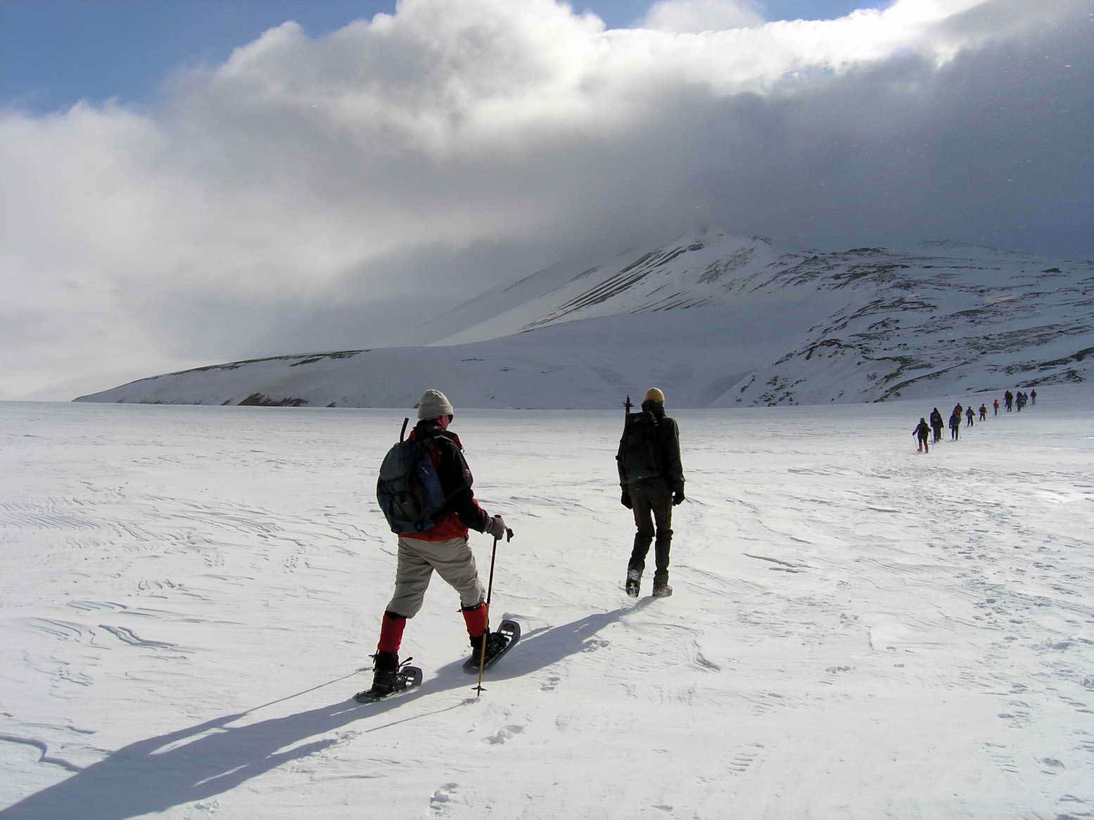 Snowshoe Walking Trekking in Arctic Svalbard Spitsbergen Sea Ice
