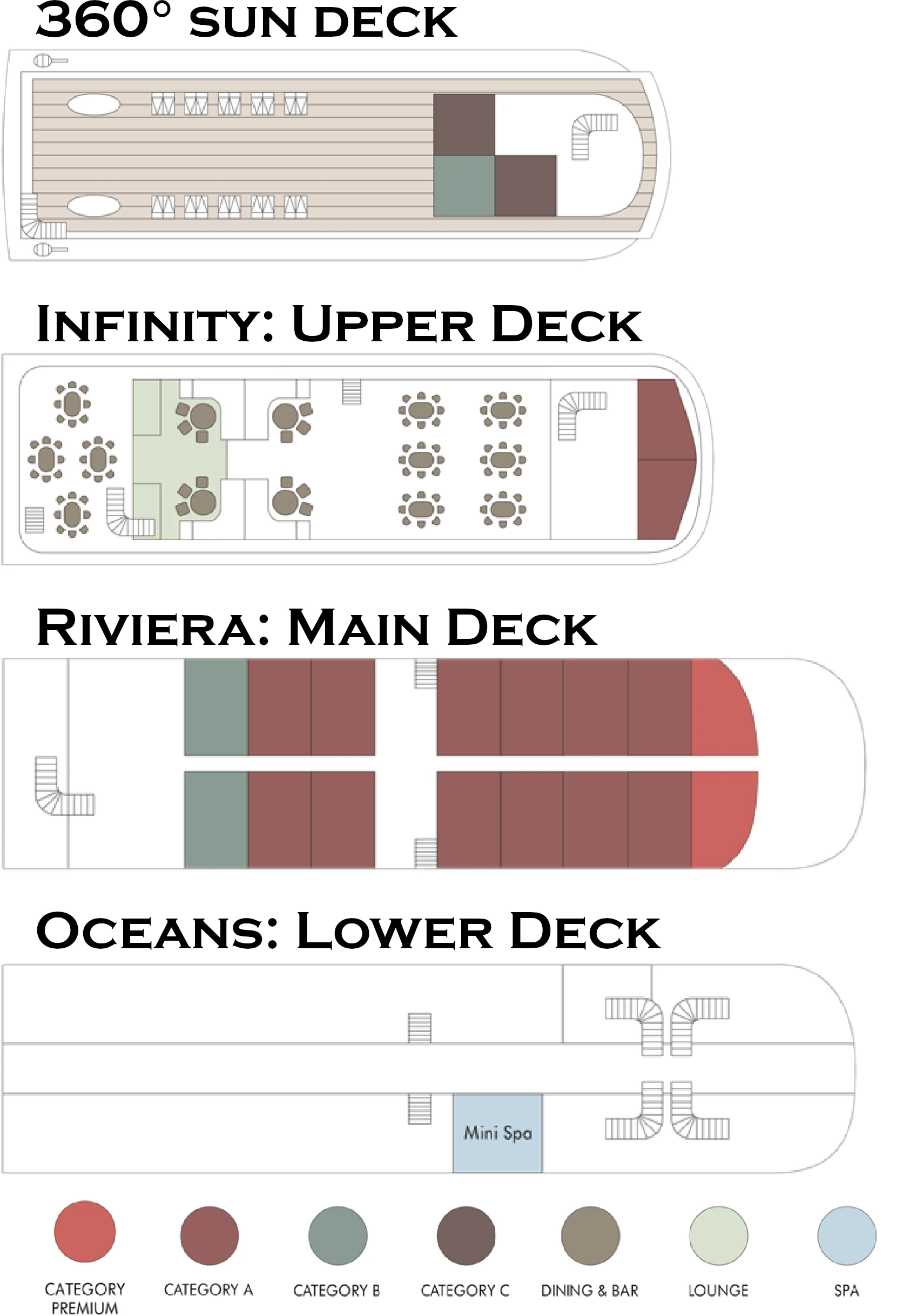 The deck plan of M/Y Pegasos, the Seychelles cruise ship